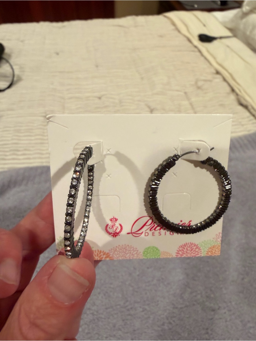 Premier Designs Gunmetal Crystal Hoop Earrings